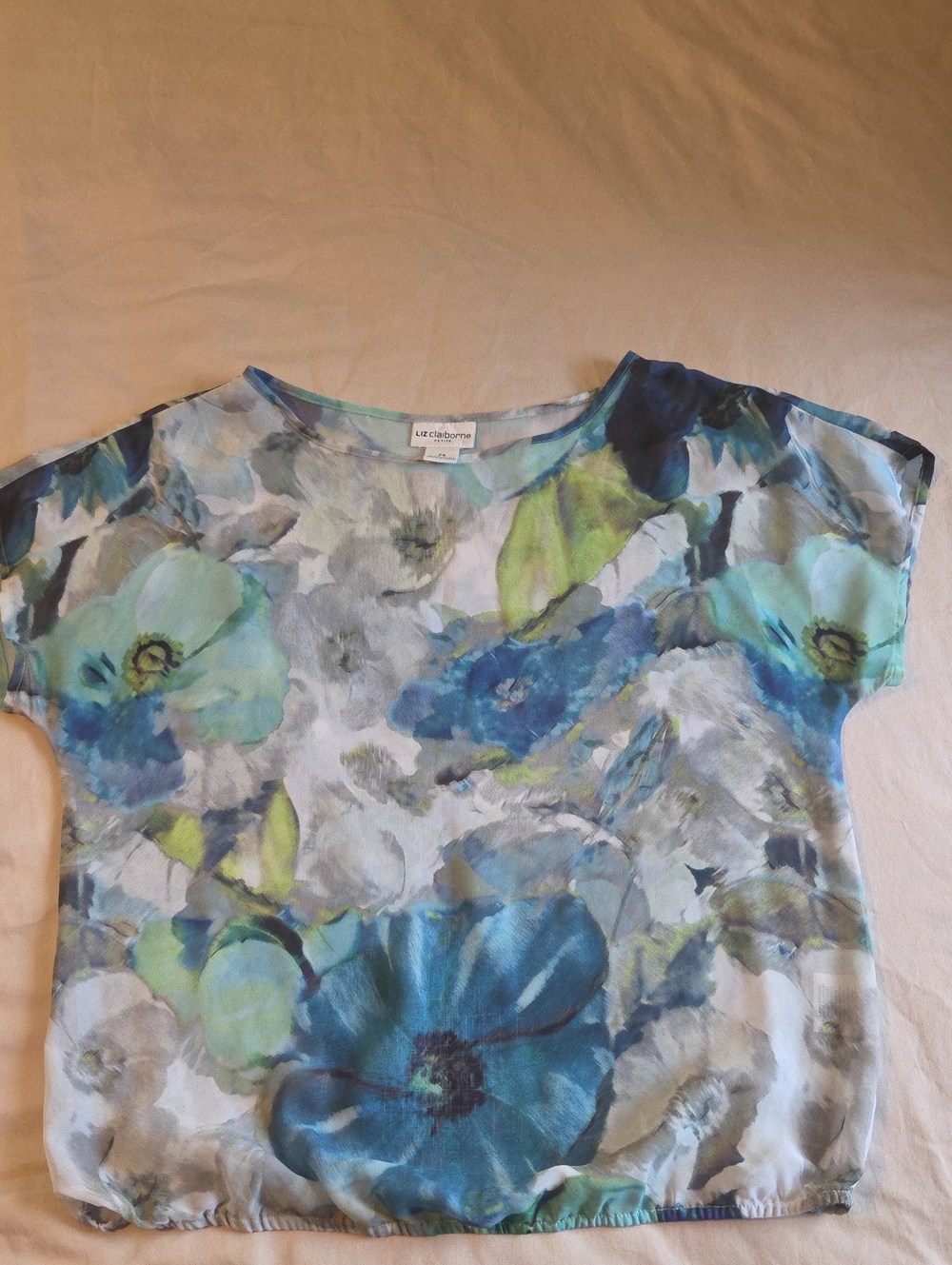 Liz Claiborne Aqua and Blue Floral Womens Sheer Top